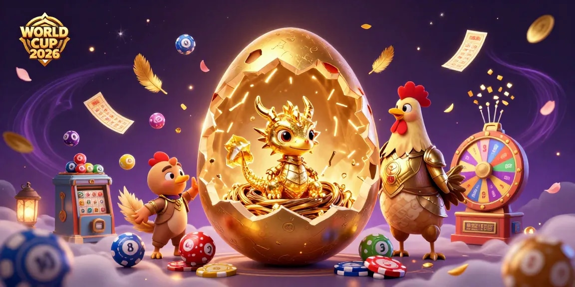 Experience the thrill of WORLD CUP 2026 with a golden dragon and vibrant gaming elements.