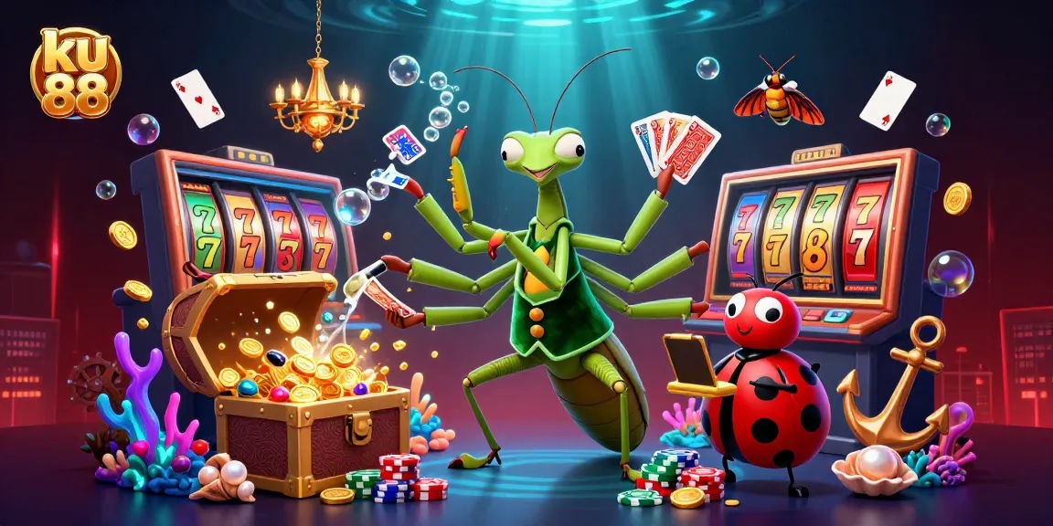 Engage in thrilling gaming at ku 88 with a vibrant illustration depicting exciting casino scenes.