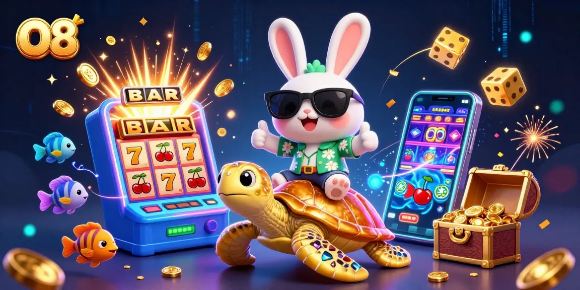 O8 offers thrilling slot jackpots with cartoons featuring a rabbit and sea turtle, enhancing the casino experience.