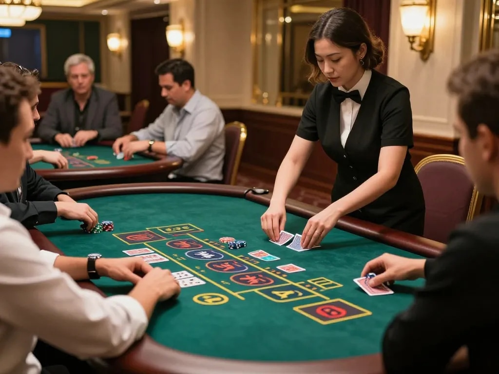 Go88 players enjoying live Baccarat with a professional dealer in a luxurious casino setting.