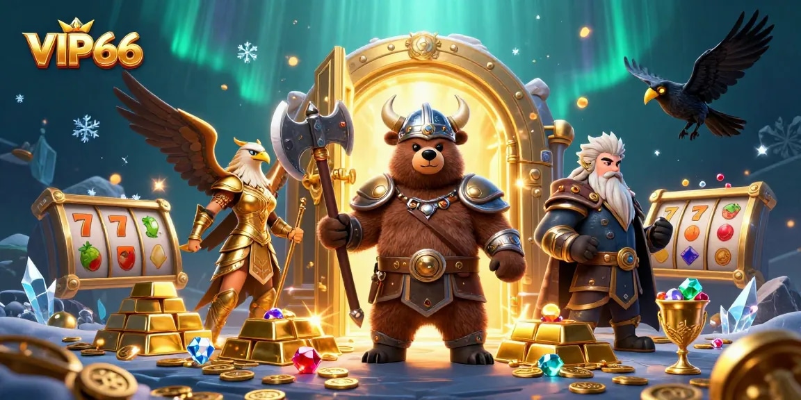 Experience thrilling gameplay with VIP66's epic 3D characters and casino treasures in an exciting scene.