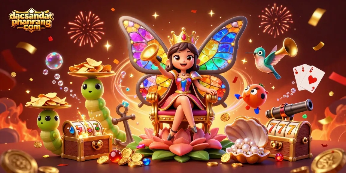 Experience thrilling slots at dacsandatphanrang com with colorful gems and vibrant casino elements in a dynamic 3D scene.