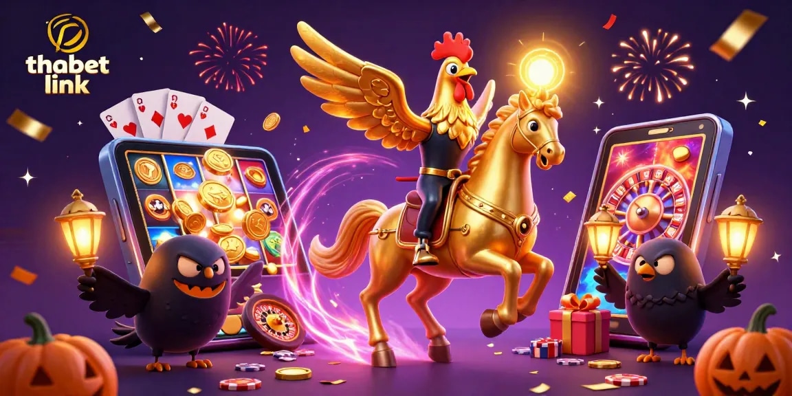 Engage with the vibrant thabet link casino scene showcasing a golden rooster and magical energy elements.