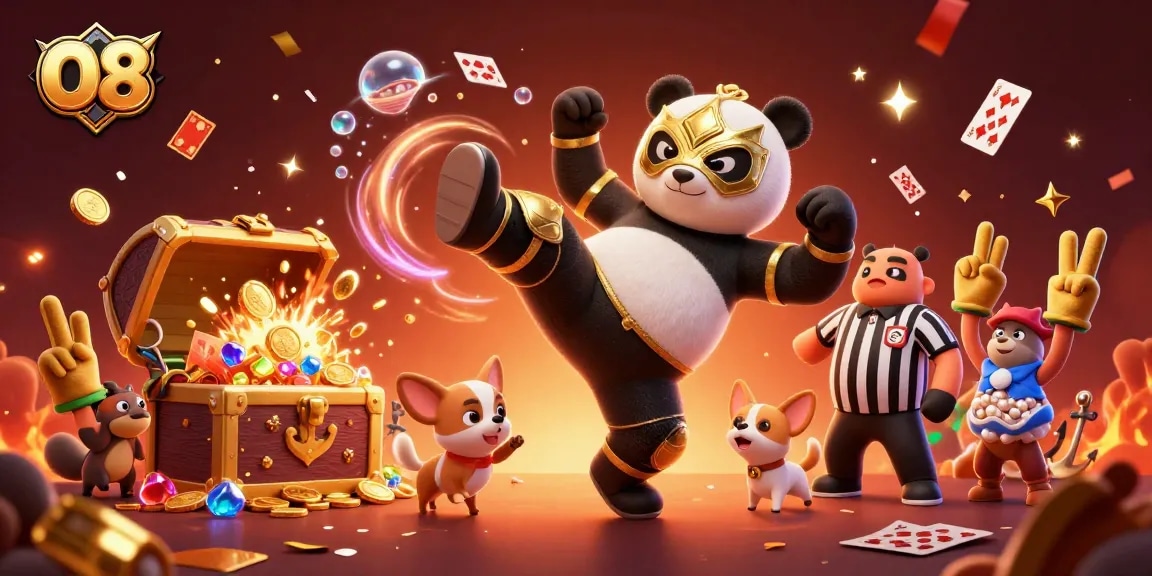Experience high-energy gameplay at O8 with vivid animal characters and casino elements in an exhilarating scene.