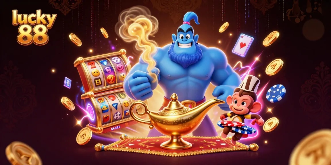 Experience the excitement of lucky 88 with vibrant slot reels and animated characters.