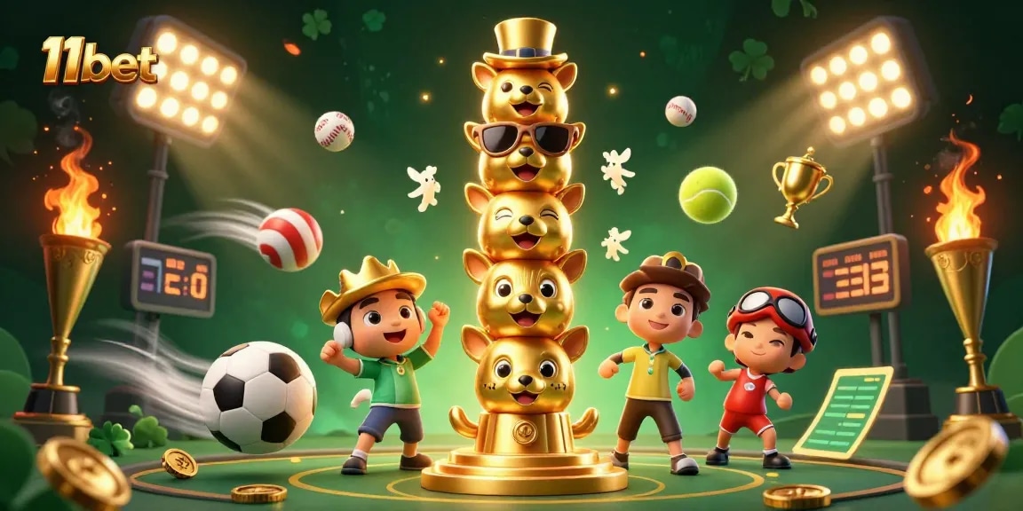 Join the excitement at 11bet with vibrant sports and gaming elements in this dynamic illustration.