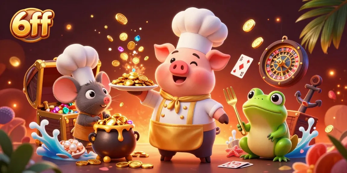 Spin the reels of 6ff with vibrant characters enjoying casino treasures, gold coins and excitement exploding!