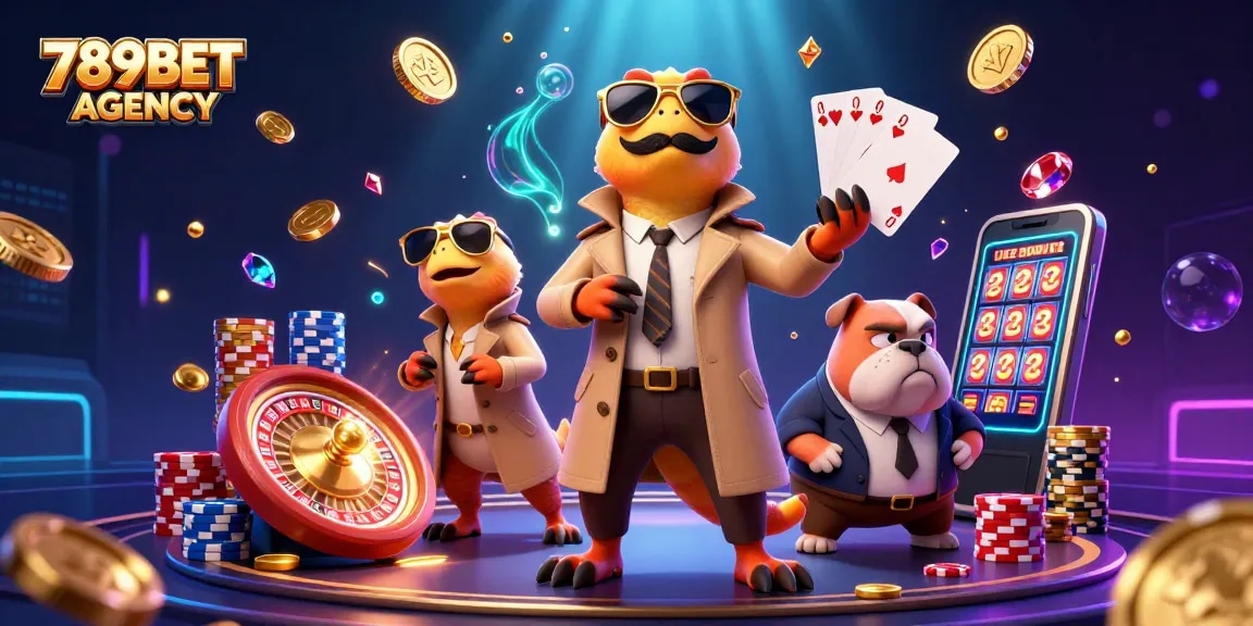 Experience the excitement of 789BET AGENCY with cartoon raptors entering a VIP casino lounge.