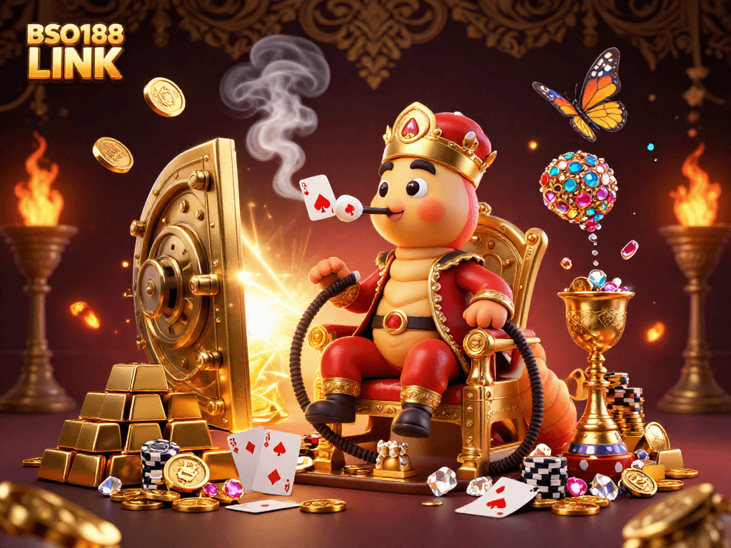 Experience the excitement of BSO188 LINK with vibrant casino elements in a 3D illuminated illustration.