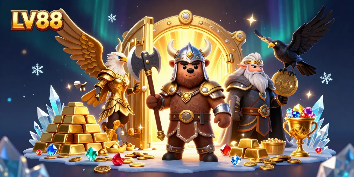 Engage with LV88 in a vibrant 3D casino scene filled with treasures and adventure.