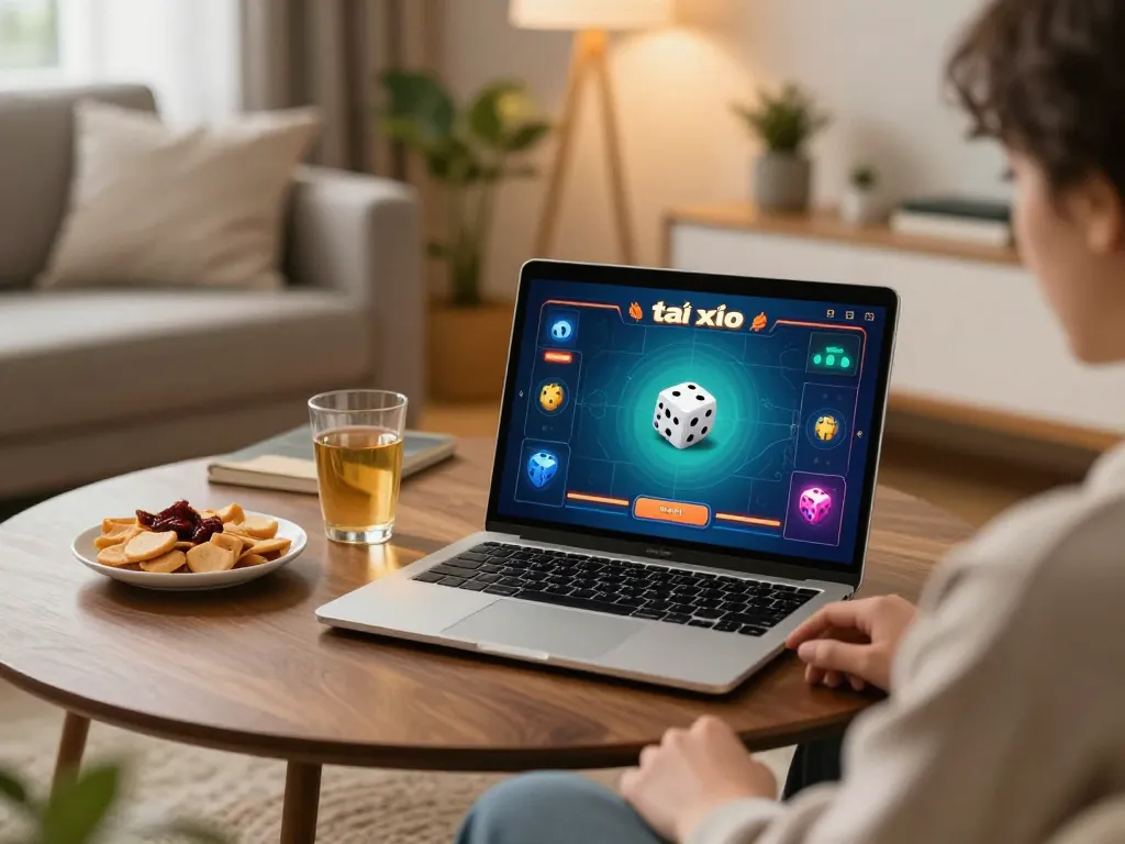 Tài xỉu online gaming setup showcasing dice results and cozy atmosphere at home