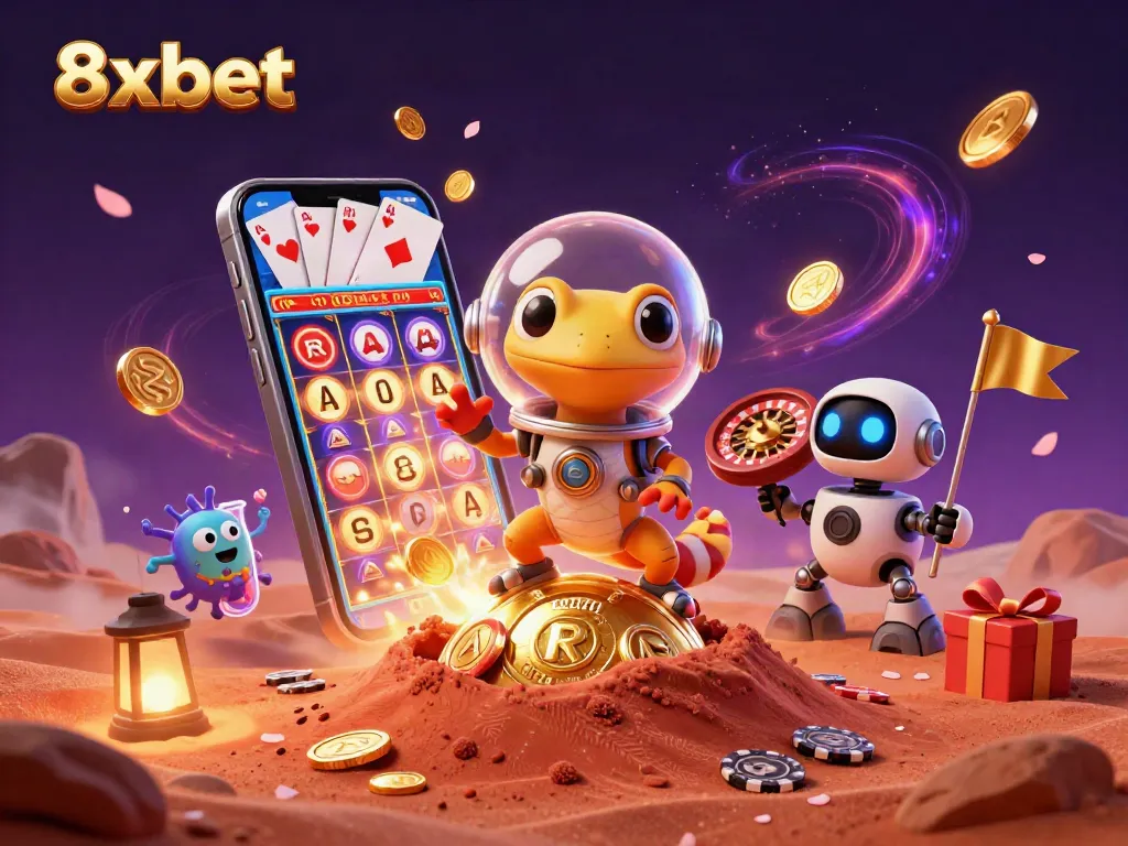 Experience thrilling gameplay with 8xbet as a Martian gecko uncovers a golden casino on Mars.