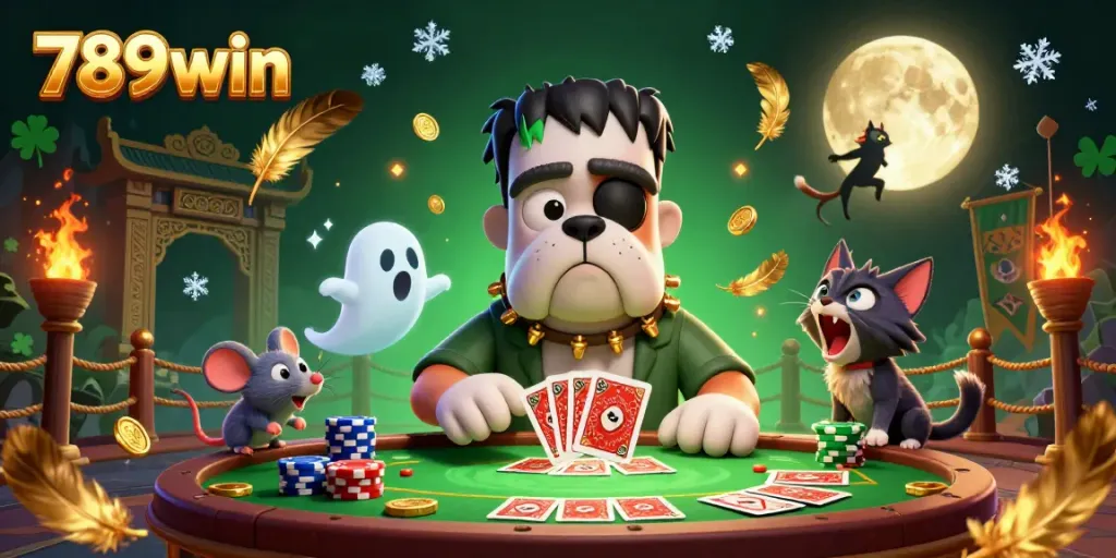 Experience thrilling gameplay at 789win with a lively table scene featuring unique characters and dynamic casino elements.