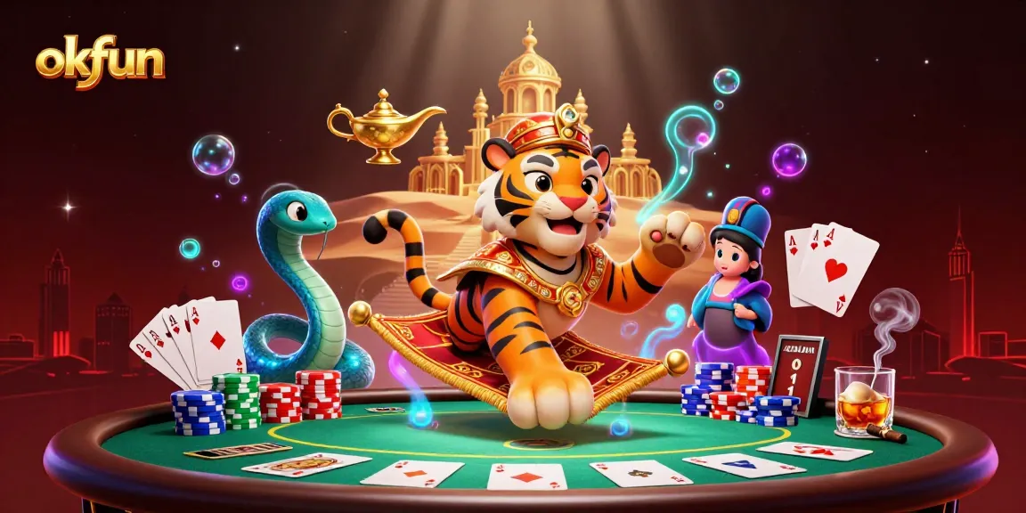 Experience thrilling betting adventures at okfun with vibrant casino elements in a magical 3D scene.