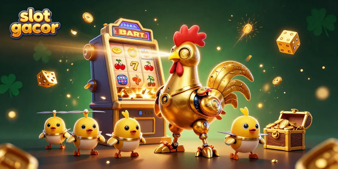 Experience the thrill of slot gacor with our vibrant 3D casino illustration featuring a golden rooster robot.