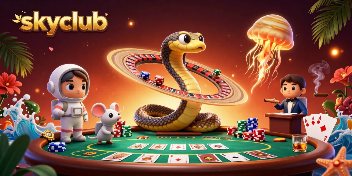 Engaging skyclub scene with a Saturn ring snake and astronaut mice betting on cosmic roulette, showcasing vibrant casino elements.