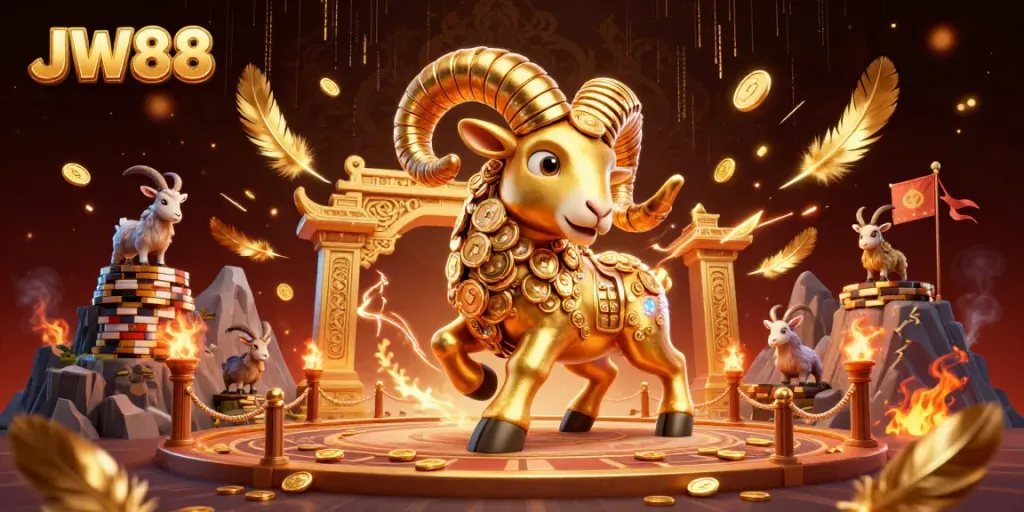 Witness the thrilling action of JW88's exclusive online casino with a colossal ram charging through golden gates.
