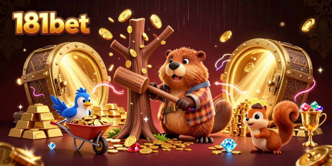 Spin to win at 181bet with cartoon characters gathering coins from a treasure-filled scene.