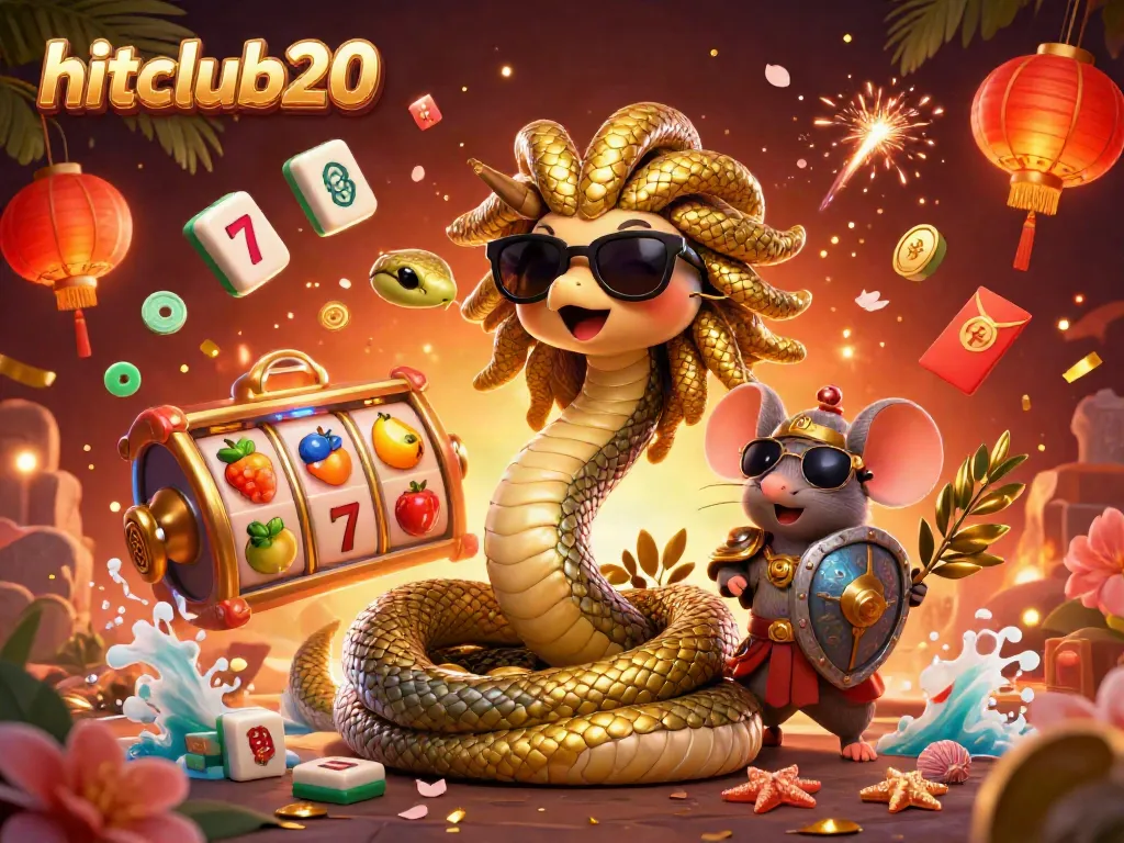 Experience the vibrant excitement of hitclub20 with Medusa at the center, surrounded by dynamic gambling elements.