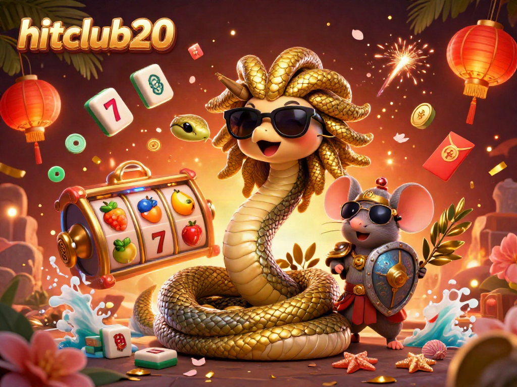 Experience the vibrant excitement of hitclub20 with Medusa at the center, surrounded by dynamic gambling elements.