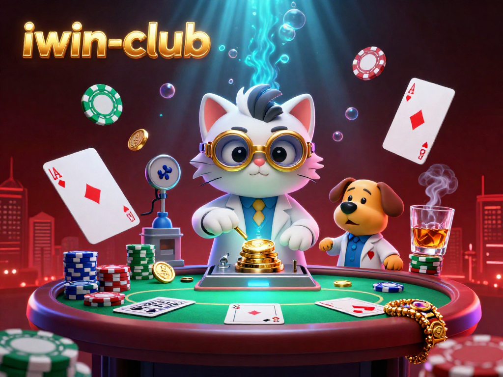 Join the fun at iwin-club with this vibrant 3D illustration of poker action and casino excitement.