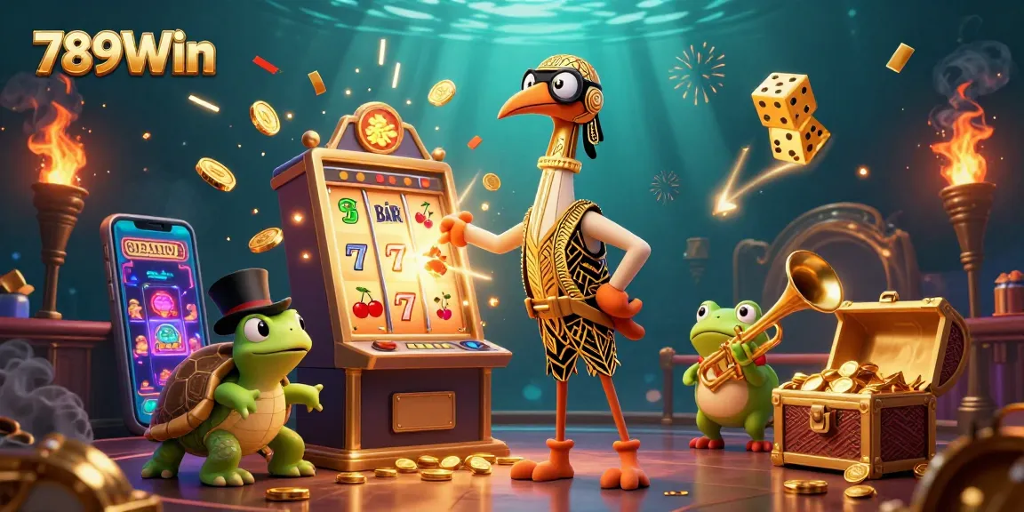 Experience the thrill of gaming at 789Win with vibrant slot machines and playful characters.