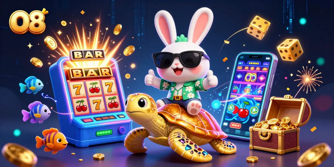 O8 offers thrilling slot jackpots with cartoons featuring a rabbit and sea turtle, enhancing the casino experience.