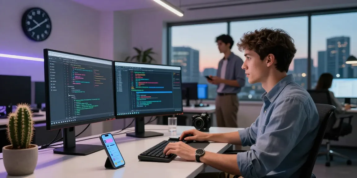 快连 network optimization in modern office with developer coding and teamwork.