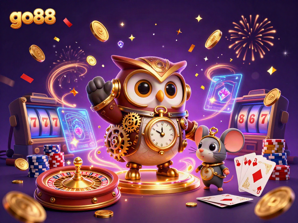 Experience the thrill of winning at go88 with dynamic casino elements in a vibrant digital illustration.