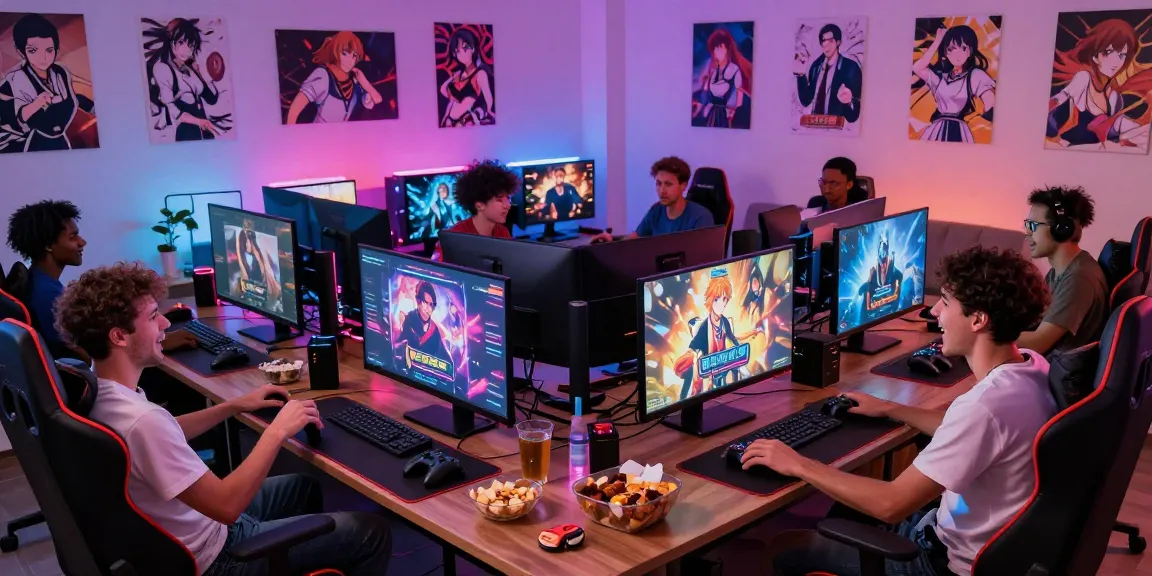 Engaged gamers enjoying free hentai games in a lively living room atmosphere.