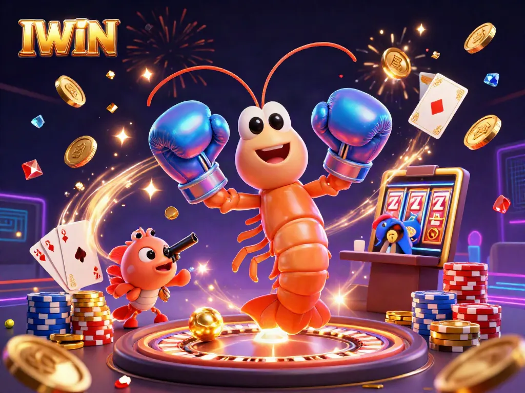 IWIN reveals thrilling gameplay with mantis shrimp and pistol shrimp in a vibrant casino scene.