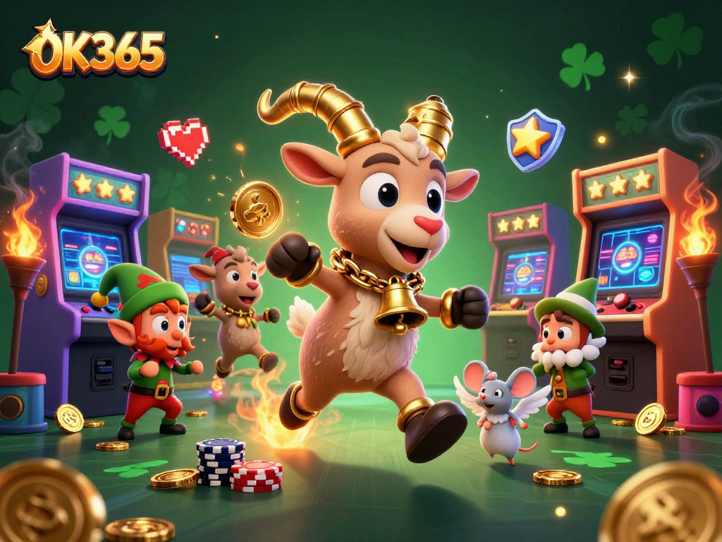 Engage in thrilling gameplay at OK365's vibrant casino with energetic characters and dynamic game elements.