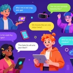 Engaging ai ecchi chat scene with animated characters in a lively digital chatroom.